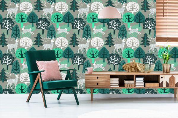 Behang Bomen, Groen, Natuur. Kinderkamer - Afbeelding 6