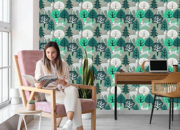 Behang Bomen, Groen, Natuur. Kinderkamer - Afbeelding 7