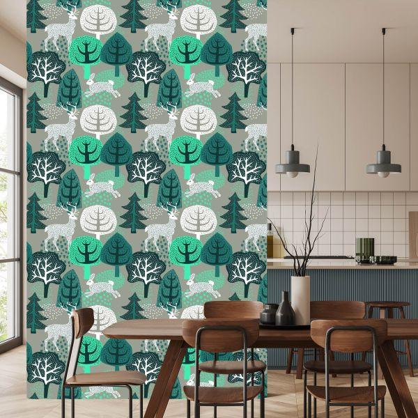 Behang Bomen, Groen, Natuur. Kinderkamer - Afbeelding 4