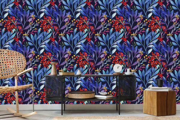 Behang Plantaardige Patronen In Retrostijl - Afbeelding 5