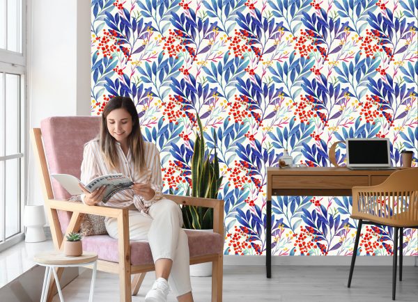 Behang Kleurrijke Bloemen In Retrostijl - Afbeelding 7