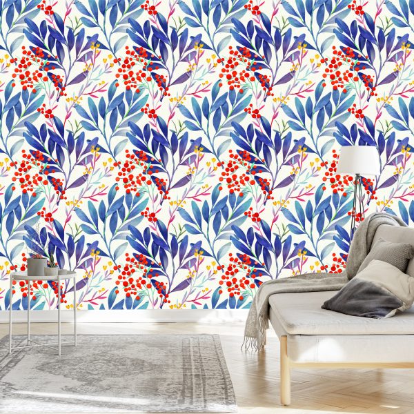 Behang Kleurrijke Bloemen In Retrostijl - Afbeelding 3