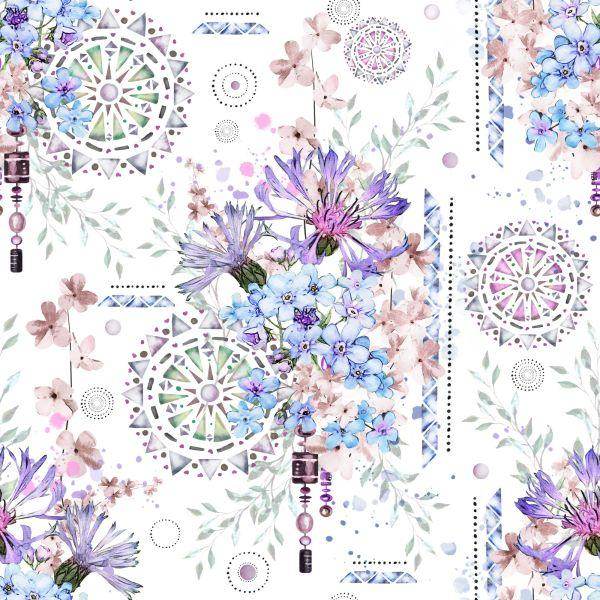 Behang Moderne Bloemen En Waterverfornamenten - Afbeelding 2