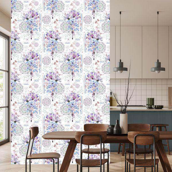 Behang Moderne Bloemen En Waterverfornamenten - Afbeelding 4