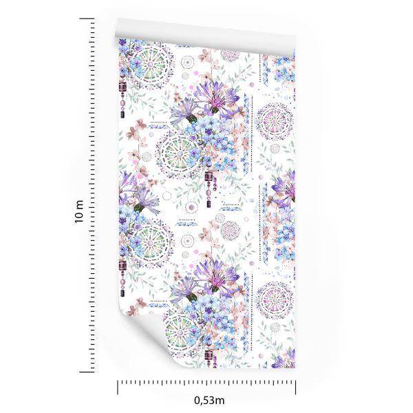 Behang Moderne Bloemen En Waterverfornamenten - Afbeelding 8