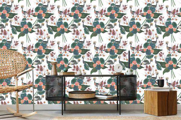 Behang Kranen Tussen Bloemen - Afbeelding 5
