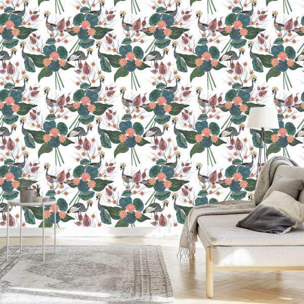 Behang Kranen Tussen Bloemen - Afbeelding 3