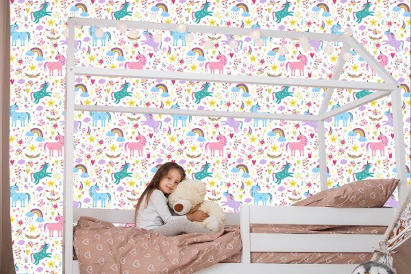 Behang Voor Kinderen - Regenboogeenhoorns In Scandinavische Stijl - Afbeelding 7