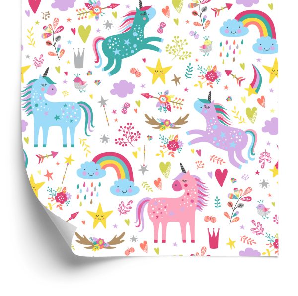 Behang Voor Kinderen - Regenboogeenhoorns In Scandinavische Stijl