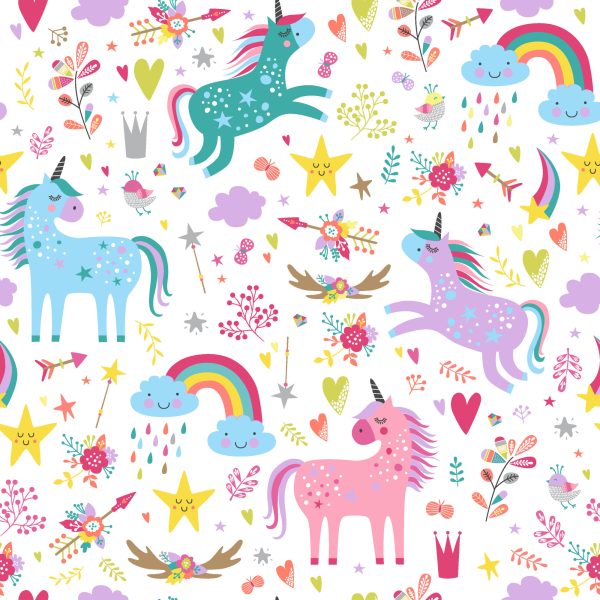 Behang Voor Kinderen - Regenboogeenhoorns In Scandinavische Stijl - Afbeelding 2