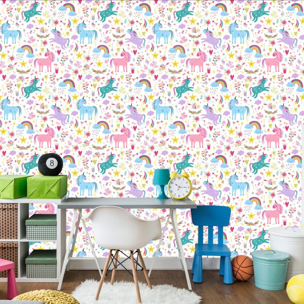Behang Voor Kinderen - Regenboogeenhoorns In Scandinavische Stijl - Afbeelding 4
