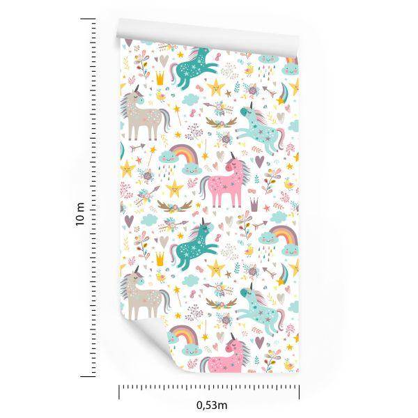 Behang Voor Kinderen - Kleurrijke Eenhoorns In Scandinavische Stijl - Afbeelding 8