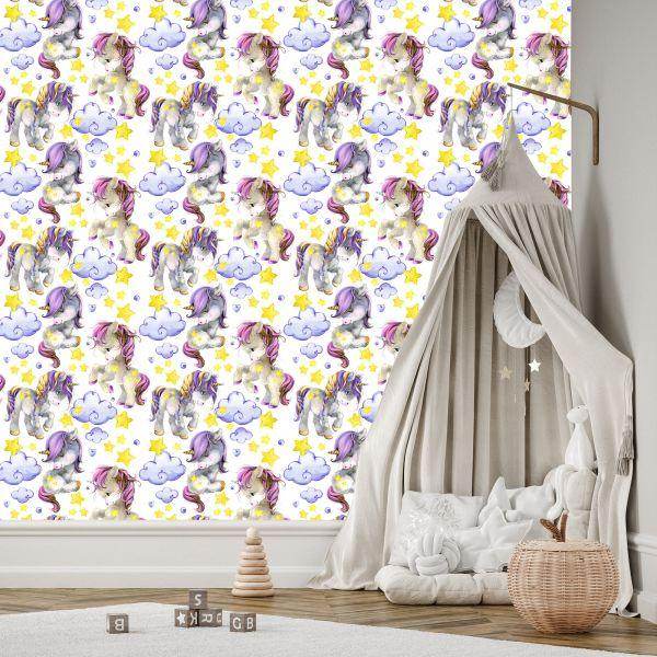 Behang Girly Unicorns Cloud Hearts - Afbeelding 3