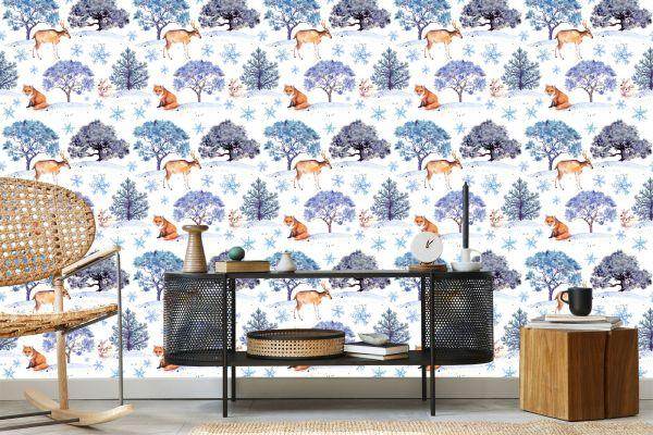 Behang Herten, Hazen En Bomen - Afbeelding 5