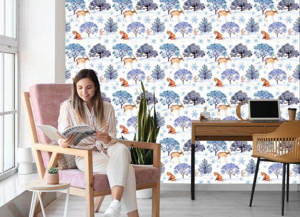 Behang Herten, Hazen En Bomen - Afbeelding 7