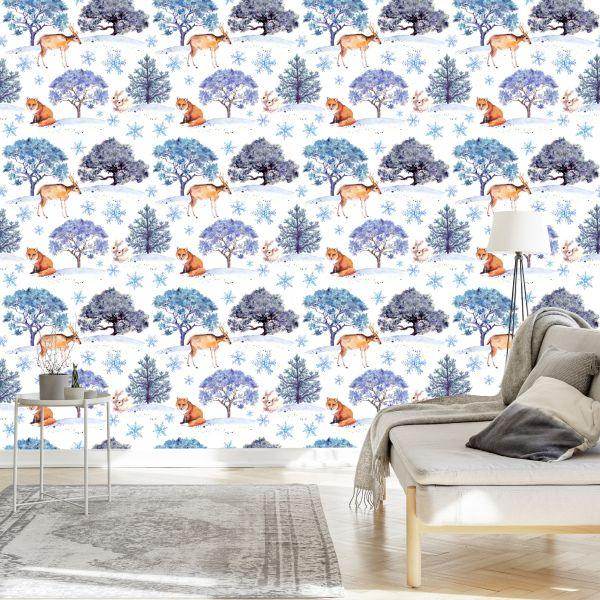 Behang Herten, Hazen En Bomen - Afbeelding 3