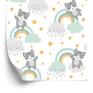 Behang Voor Kinderen - Kittens, Wolken En Sterren
