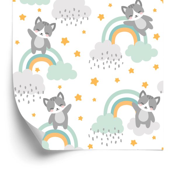 Behang Voor Kinderen - Kittens, Wolken En Sterren