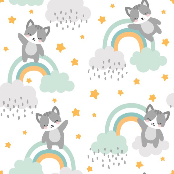 Behang Voor Kinderen - Kittens, Wolken En Sterren - Afbeelding 2