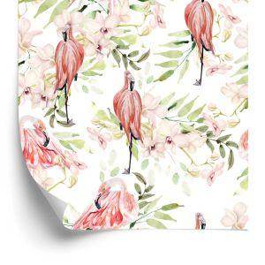 Behang Met Flamingo's Bloemen Bladeren Voor De Slaapkamer