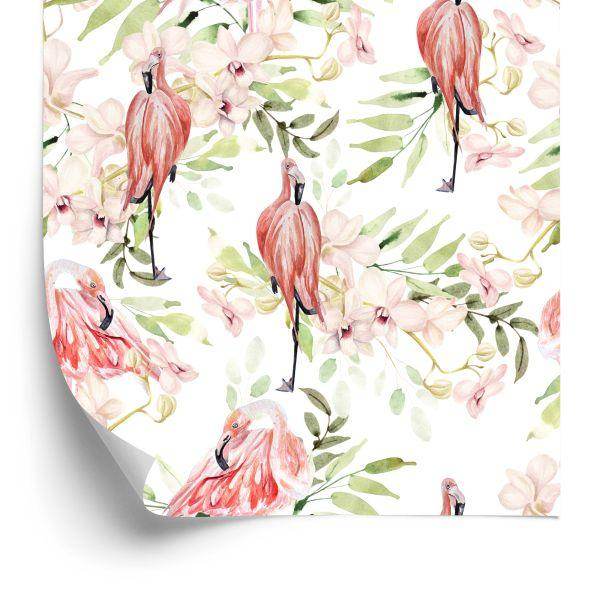 Behang Met Flamingo's Bloemen Bladeren Voor De Slaapkamer