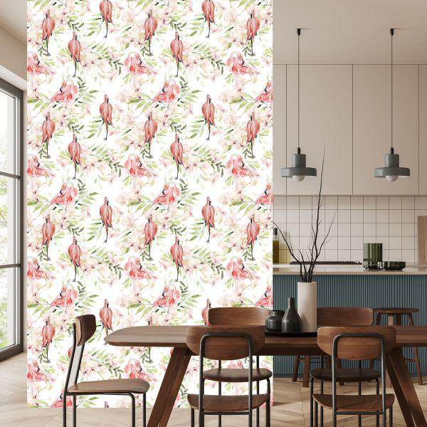 Behang Met Flamingo's Bloemen Bladeren Voor De Slaapkamer - Afbeelding 4