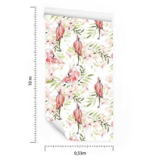 Behang Met Flamingo's Bloemen Bladeren Voor De Slaapkamer - Afbeelding 8