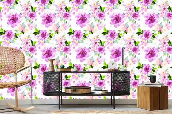 Behang Bloemen Geschilderd Met Waterverf - Afbeelding 5