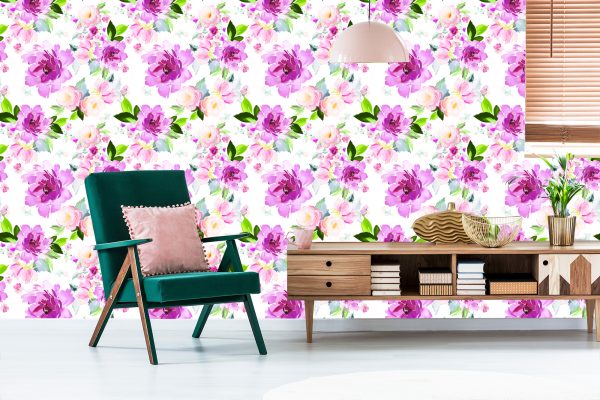 Behang Bloemen Geschilderd Met Waterverf - Afbeelding 6