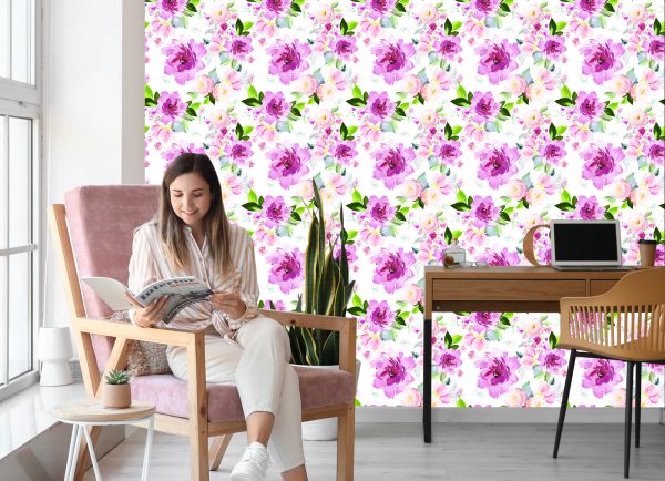 Behang Bloemen Geschilderd Met Waterverf - Afbeelding 7