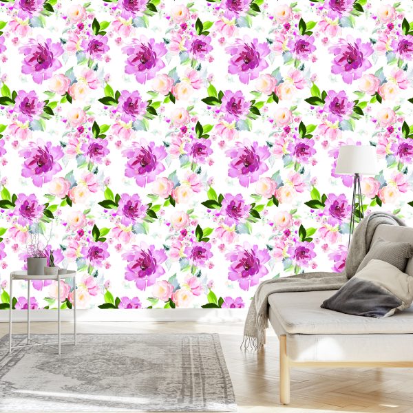 Behang Bloemen Geschilderd Met Waterverf - Afbeelding 3