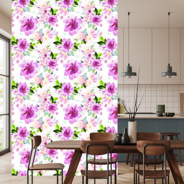Behang Bloemen Geschilderd Met Waterverf - Afbeelding 4