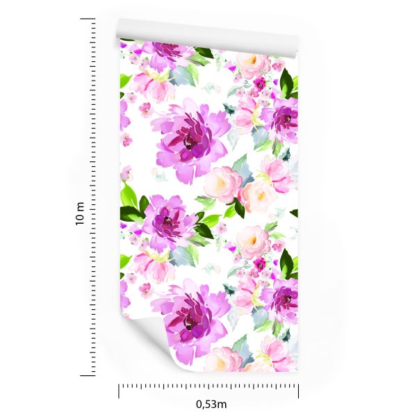 Behang Bloemen Geschilderd Met Waterverf - Afbeelding 8