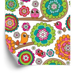 Behang Voor Meisje In Vogels Boom Bloemen