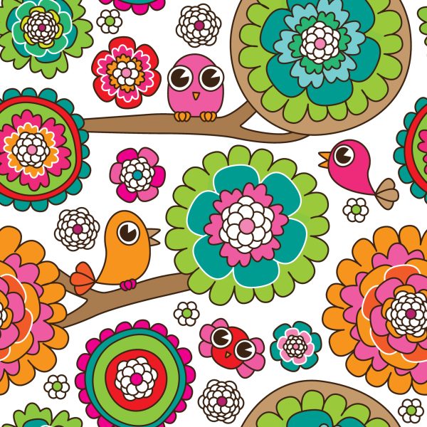 Behang Voor Meisje In Vogels Boom Bloemen - Afbeelding 2