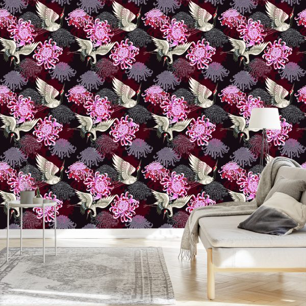Behang Kranen En Kleurrijke Bloemen - Afbeelding 3