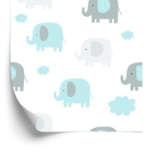 Behang Voor Jongen Pastel Olifanten Gestippelde Wolken