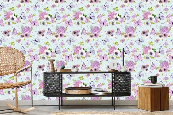 Behang Vlinders, Bloemen, Planten, Kinderkamer - Afbeelding 5