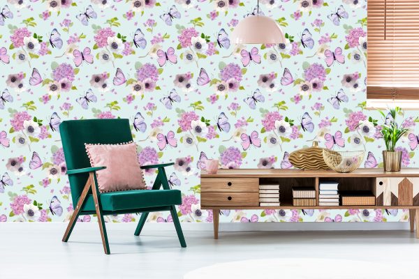 Behang Vlinders, Bloemen, Planten, Kinderkamer - Afbeelding 6