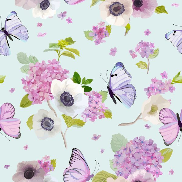 Behang Vlinders, Bloemen, Planten, Kinderkamer - Afbeelding 2