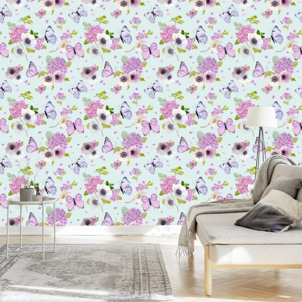 Behang Vlinders, Bloemen, Planten, Kinderkamer - Afbeelding 3