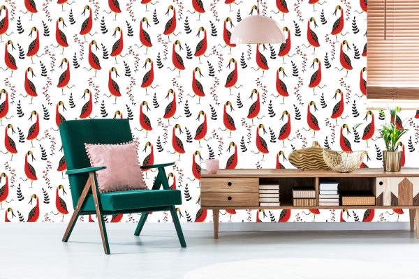 Behang Prachtige Vogels En Planten - Afbeelding 6