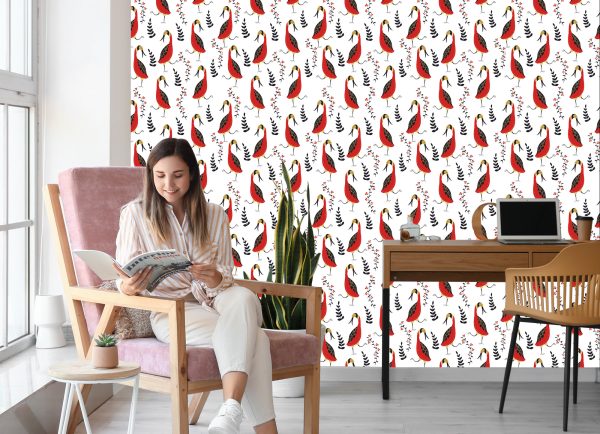 Behang Prachtige Vogels En Planten - Afbeelding 7