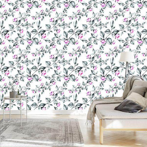 Behang Bloemen, Rozen, Bladeren - Afbeelding 3