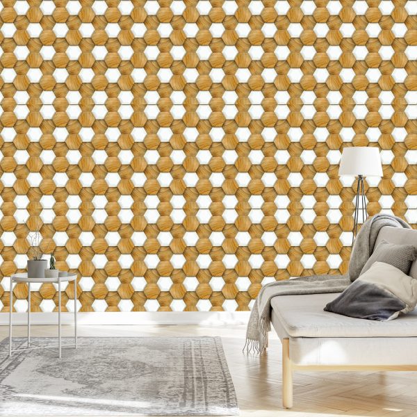 Behang Houten 3D-Mozaïek - Afbeelding 3