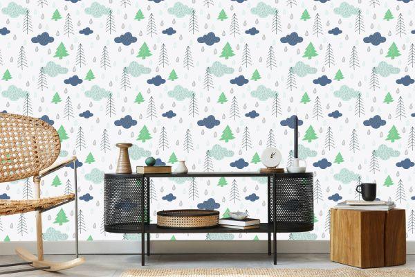 Behang Bomen, Wolken, Natuur Kinderkamer - Afbeelding 5