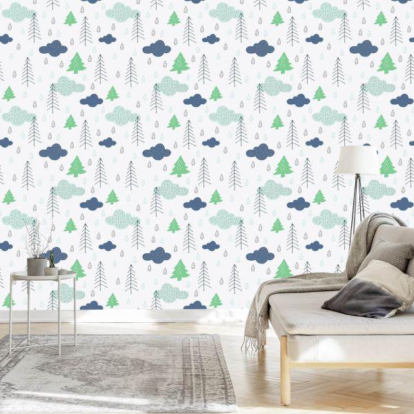 Behang Bomen, Wolken, Natuur Kinderkamer - Afbeelding 3