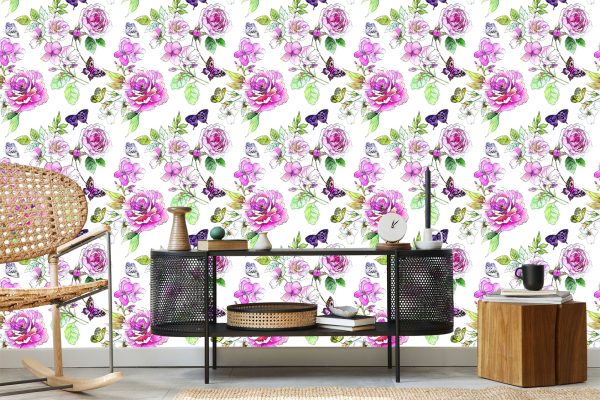 Behang Wilde Bloemen, Aquarelrozen - Afbeelding 5