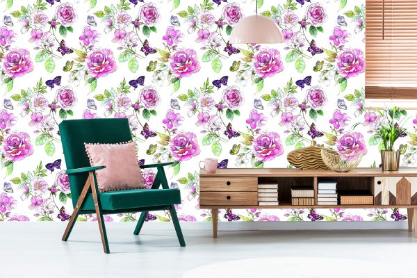 Behang Wilde Bloemen, Aquarelrozen - Afbeelding 6