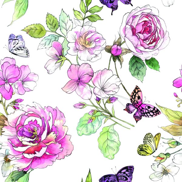 Behang Wilde Bloemen, Aquarelrozen - Afbeelding 2